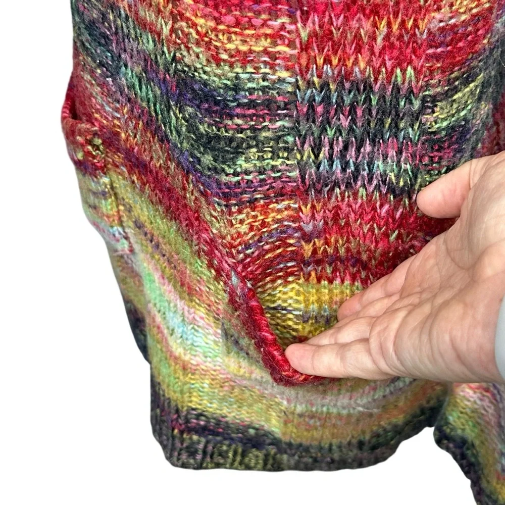 Vtg Y2K Rainbow Striped Tunic Sweater Sz S V Neck Hippie Indie Boho‎
